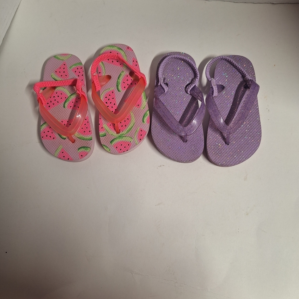 Vibrant Watermelon and Purple Kids Flip Flops
